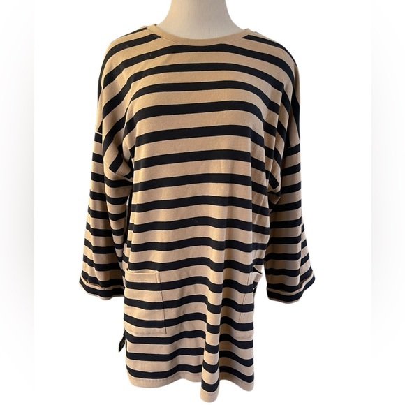 FAT‎ FACE Amari Tan Black Striped Tunic Pockets Pullover Crewneck Size 12 - Picture 2 of 14